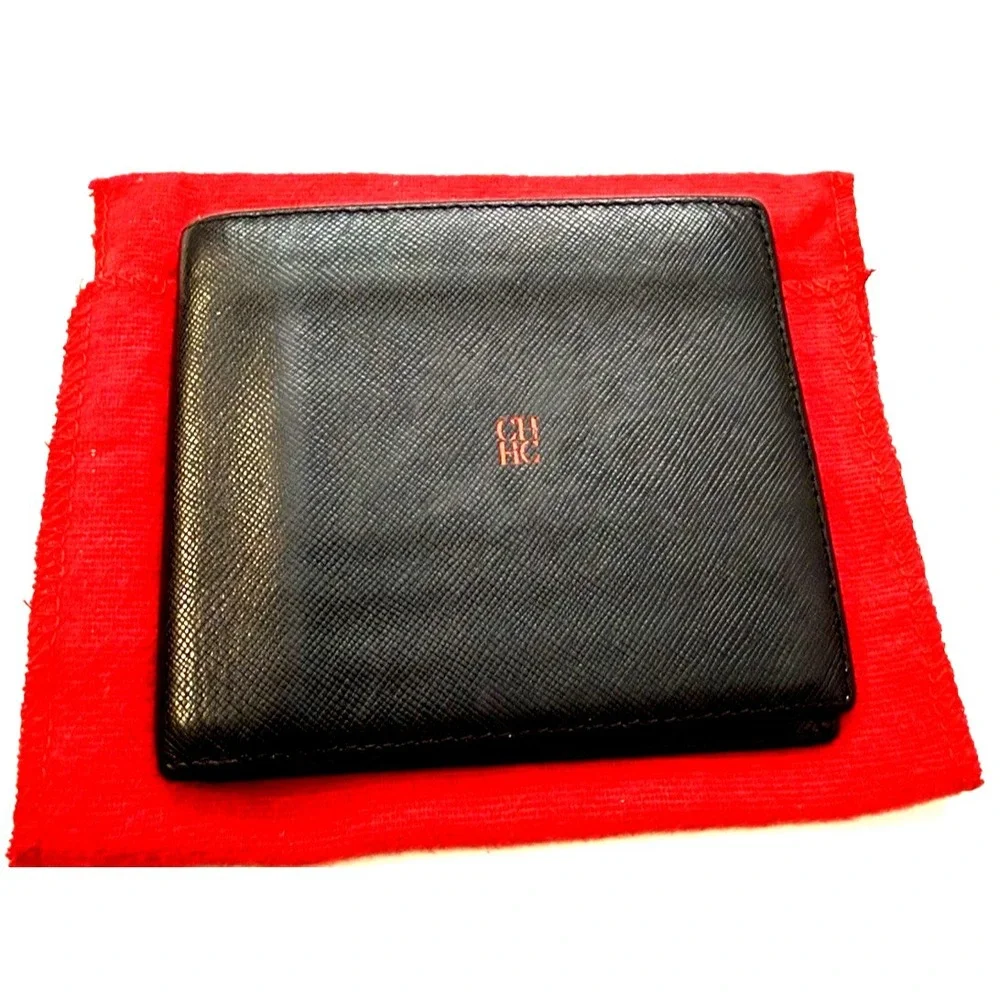 Men's Wallet Carolina Herrera Black Leather Bifold Logo